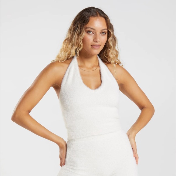 Gymshark x Whitney Simmons White Eyelash Halter Crop Top Limited Edition - Picture 2 of 6